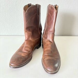 Justin Boots Brown Leather Western Cowboy Pull On Boots Mens Size 11 D ~New Sole